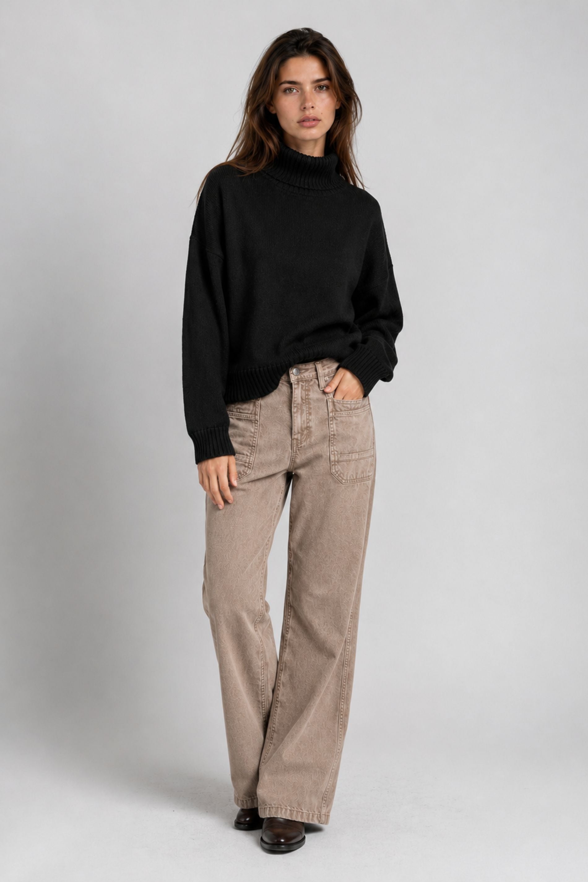 JEANS WIDE LEG TIRO ALTO TALI beige