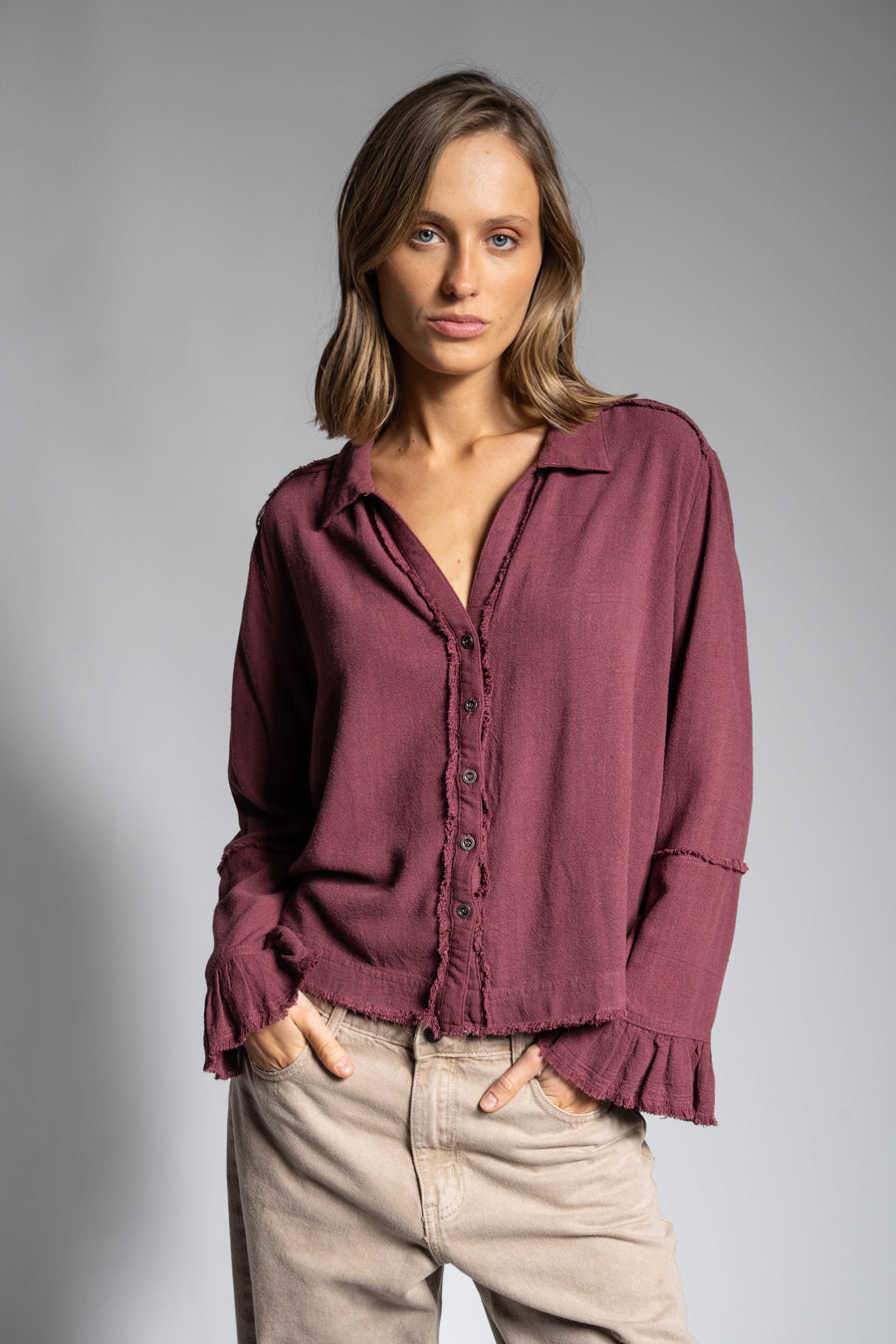 BLUSA SOLE Lino burdeo
