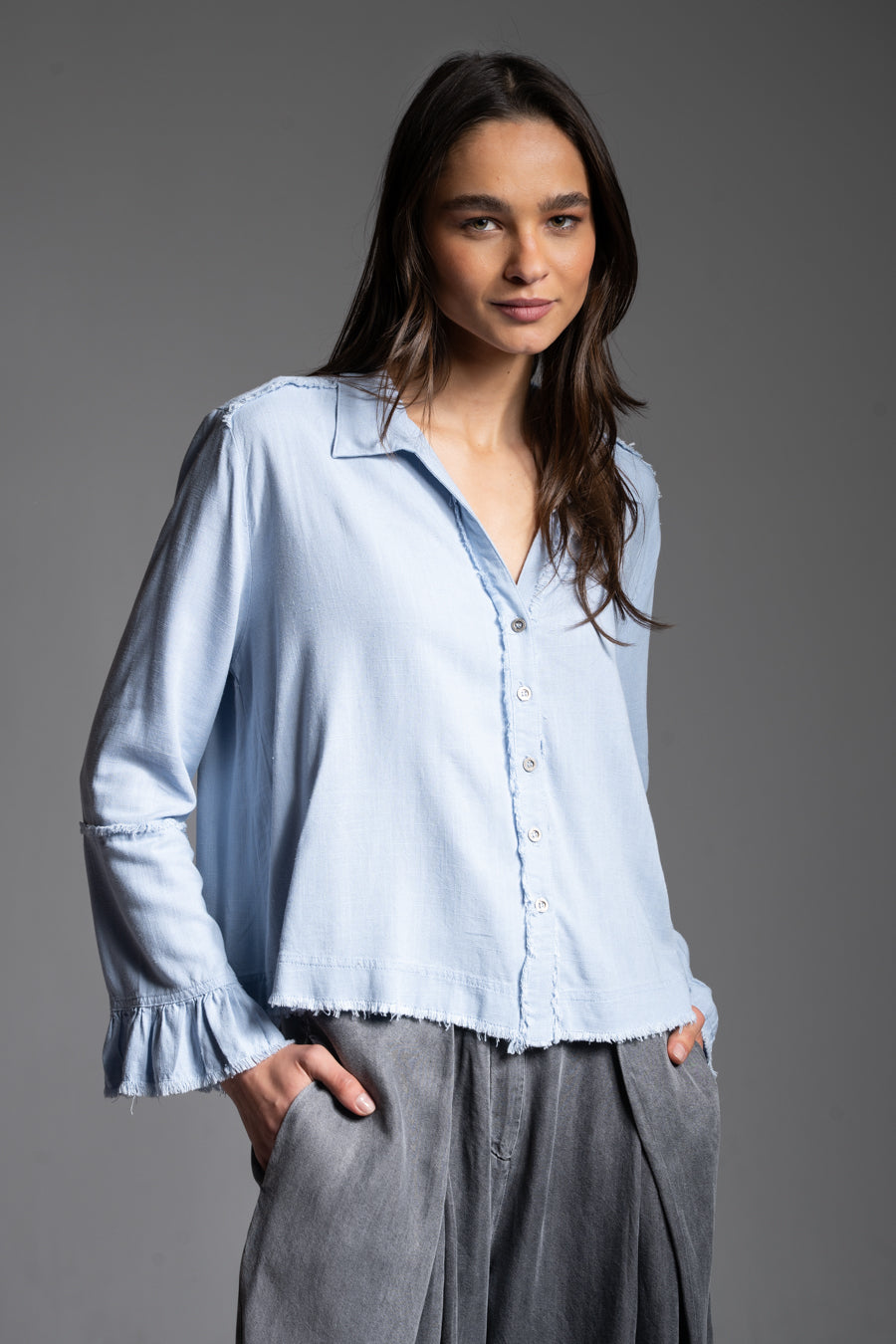 BLUSA SOLE Lino celeste