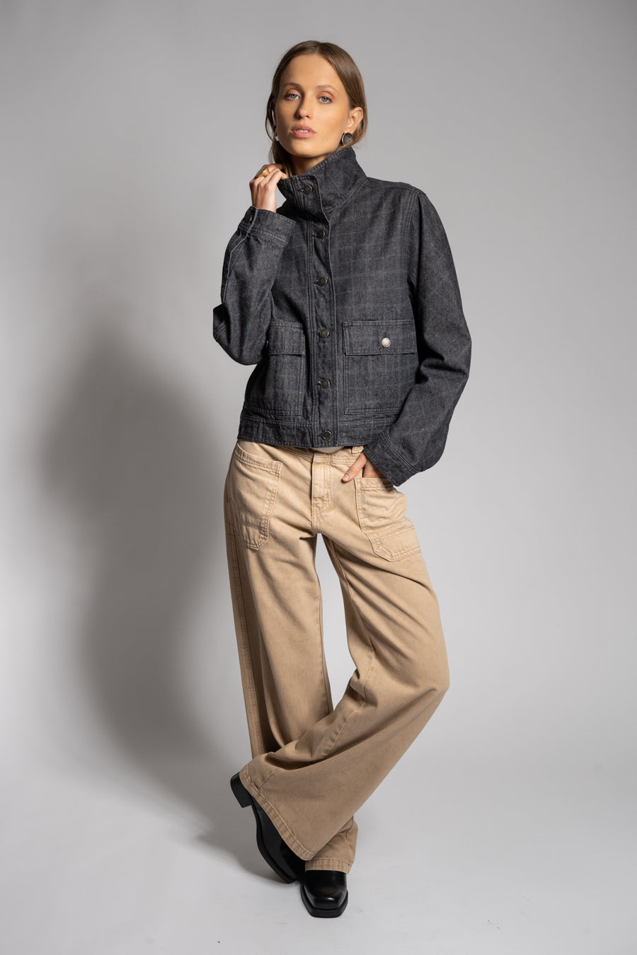 JEANS WIDE LEG TIRO ALTO TALI beige