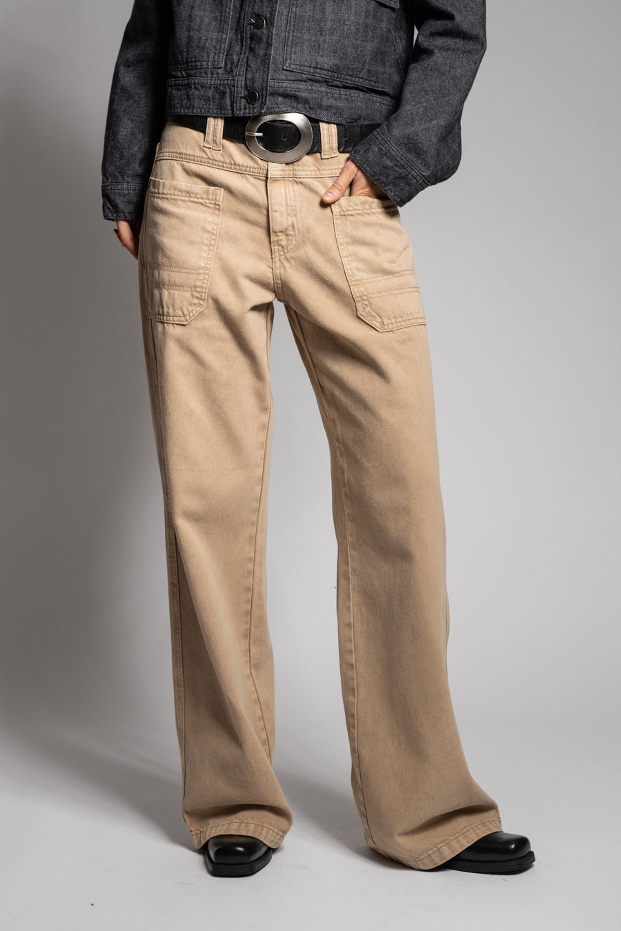 JEANS WIDE LEG TIRO ALTO TALI beige