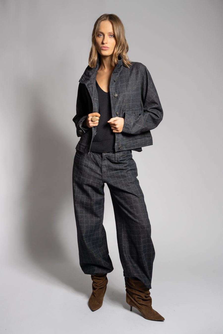 JEANS WIDE LEG JOSEFA CHECKS TIRO BAJO marengo