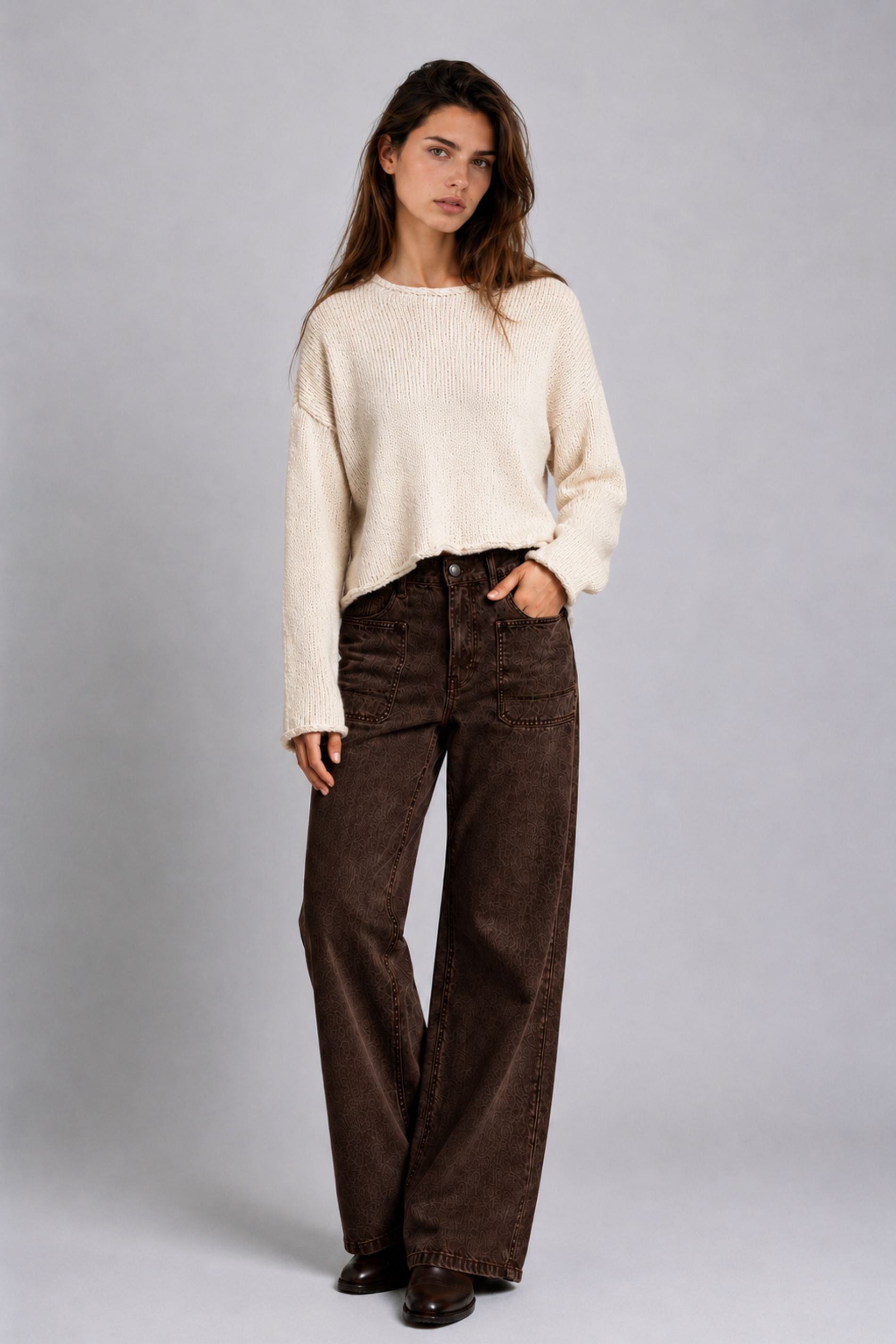 JEANS WIDE LEG TIRO ALTO TALI chocolate