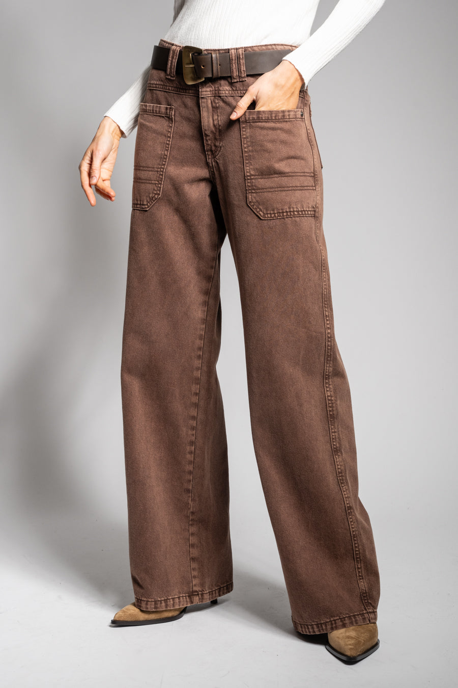 JEANS WIDE LEG TIRO ALTO TALI café
