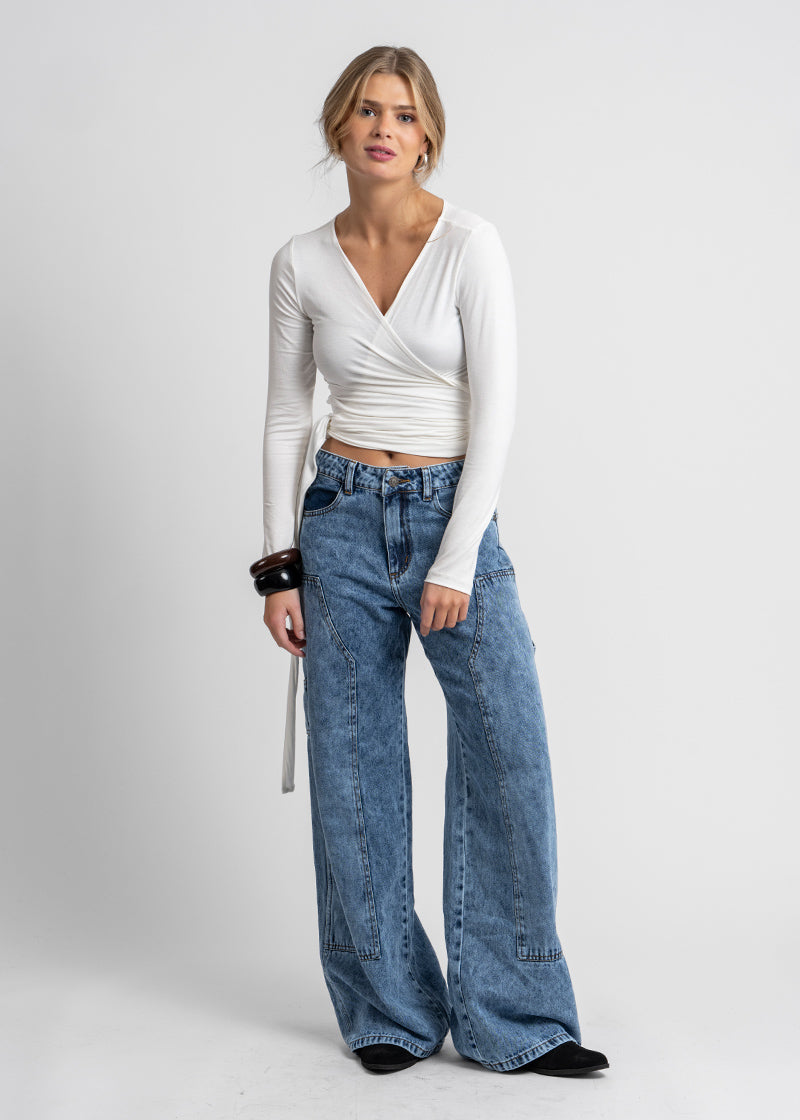 JEANS WIDE LEG TIRO ALTO ROSARIO azul