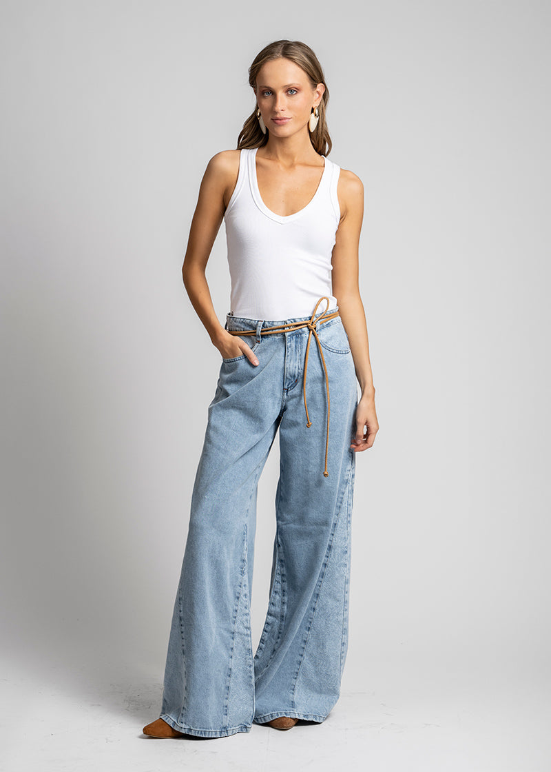 JEANS PALAZZO TIRO ALTO BERNARDA celeste