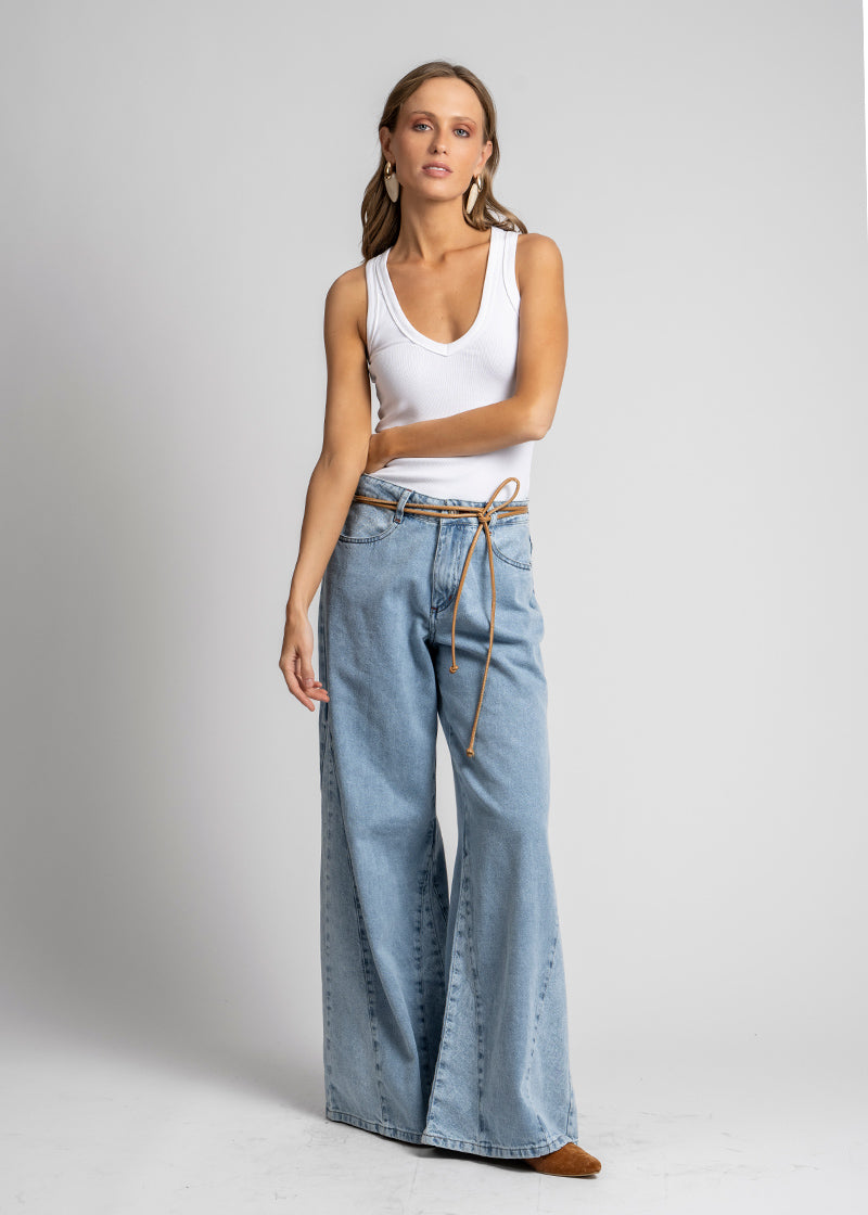 JEANS PALAZZO TIRO ALTO BERNARDA celeste