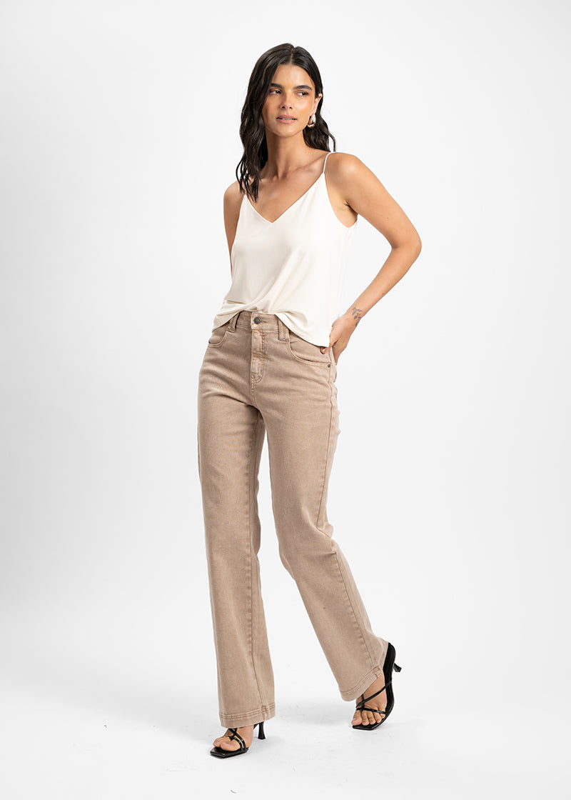 JEANS RECTO TIRO ALTO FRANCA beige