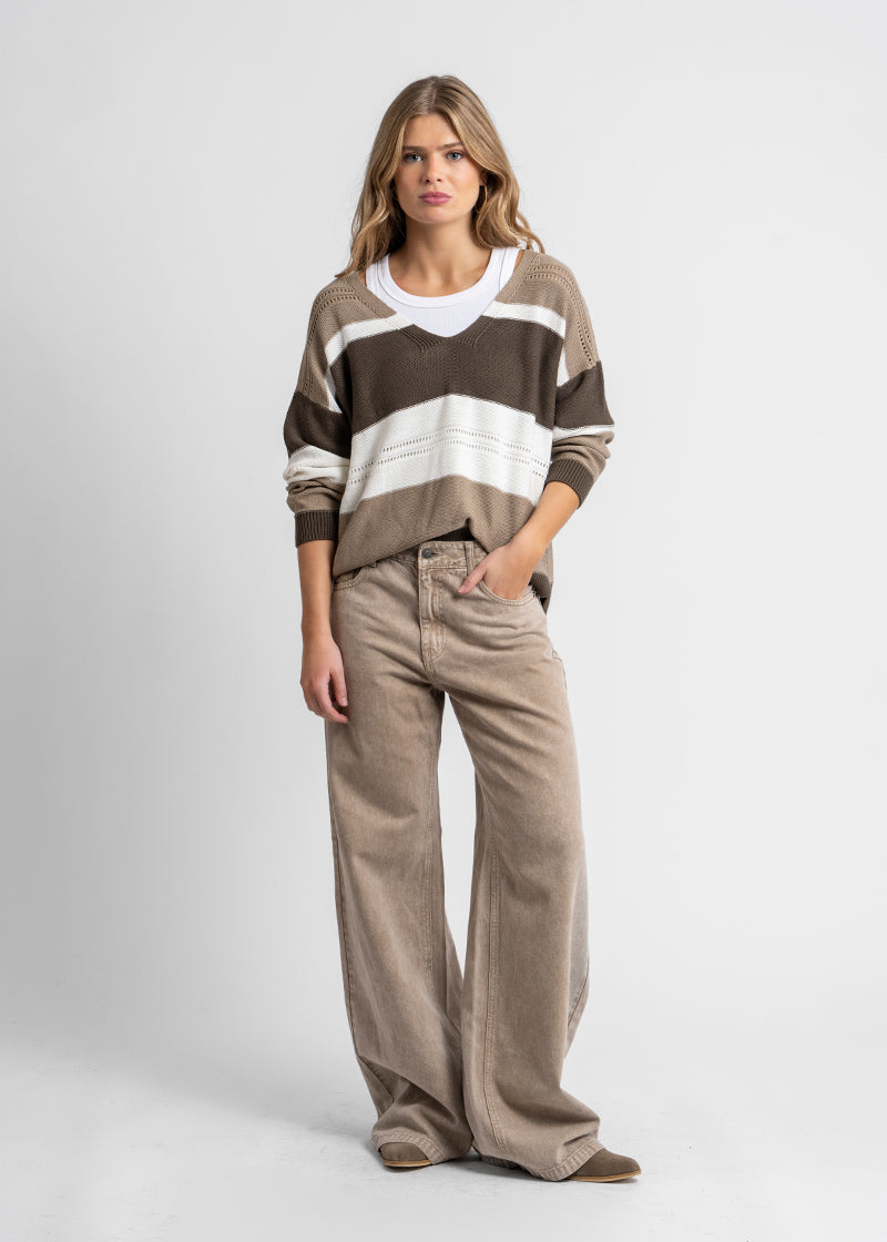 JEANS WIDE LEG TIRO ALTO JOSEFA beige