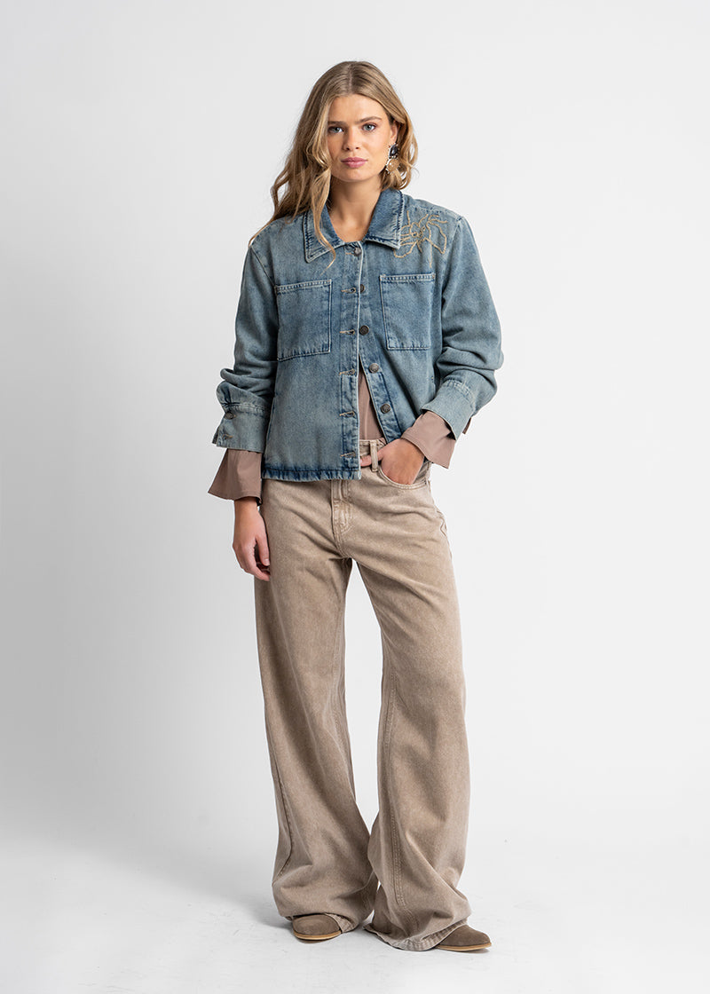 JEANS WIDE LEG TIRO ALTO JOSEFA beige