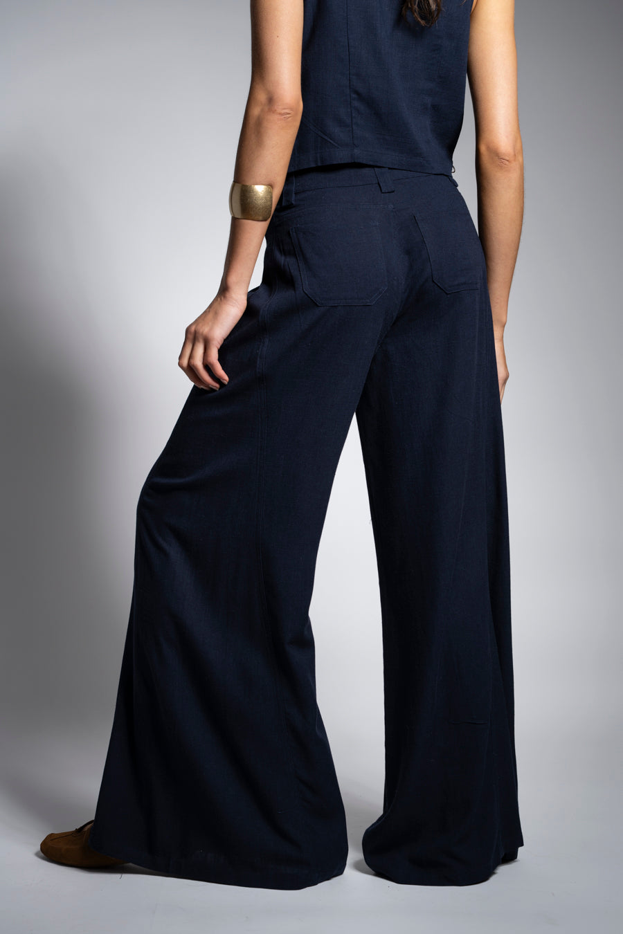PANTALÓN ANNA TA Lino Tiro Alto azul