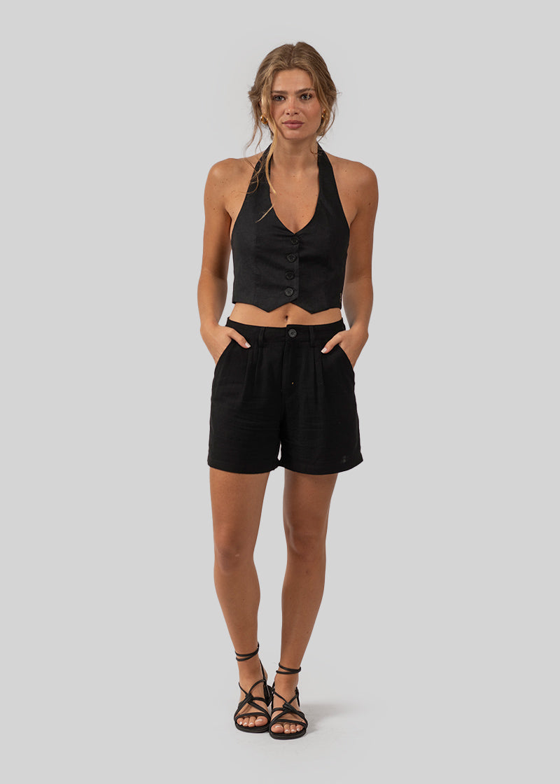 SHORT AROA Lino negro