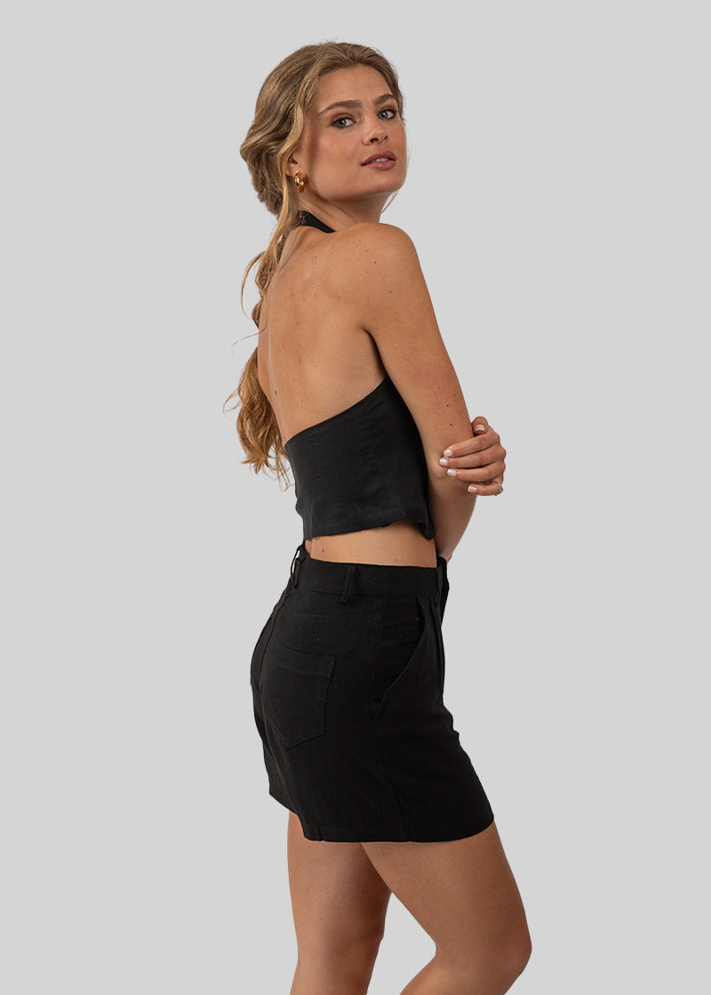 SHORT AROA Lino negro