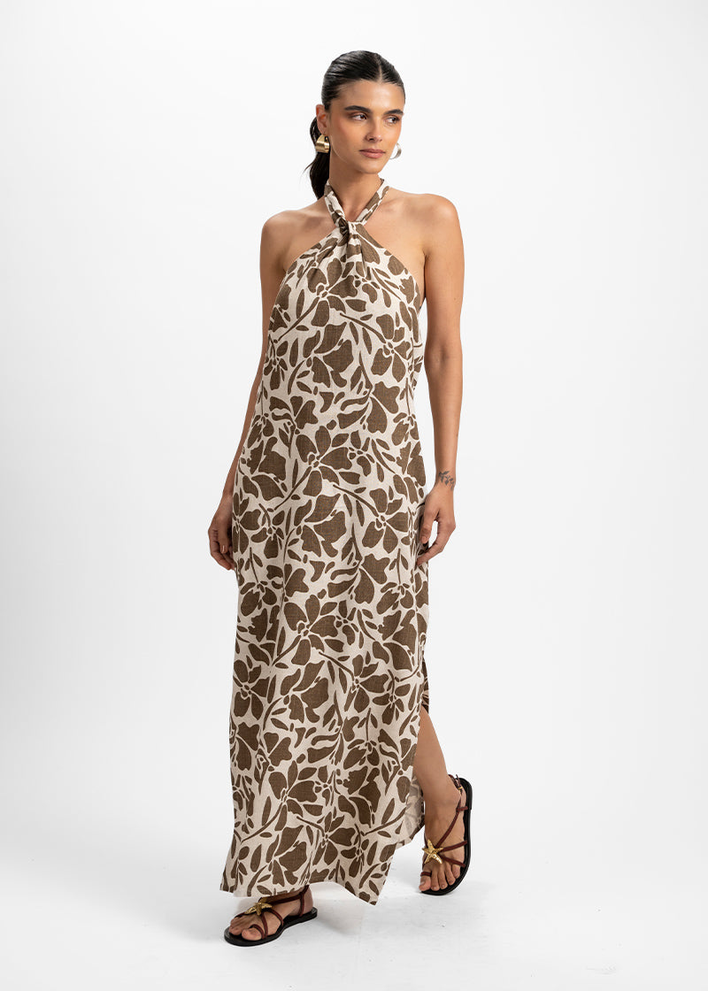 VESTIDO MARGA Lino arena/café