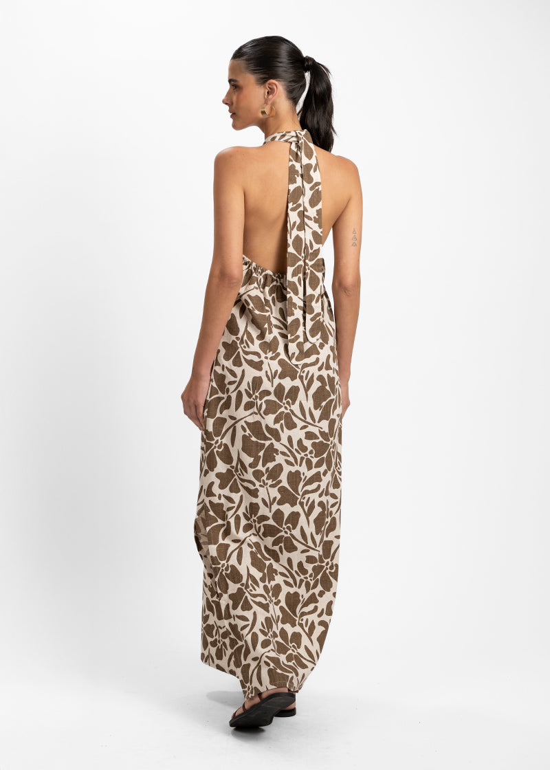 VESTIDO MARGA Lino arena/café