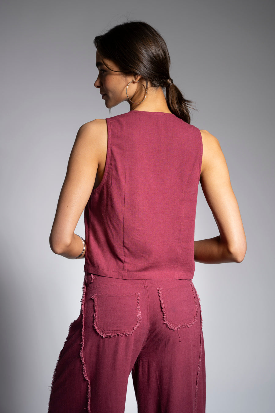 VEST PIPA Lino burdeo