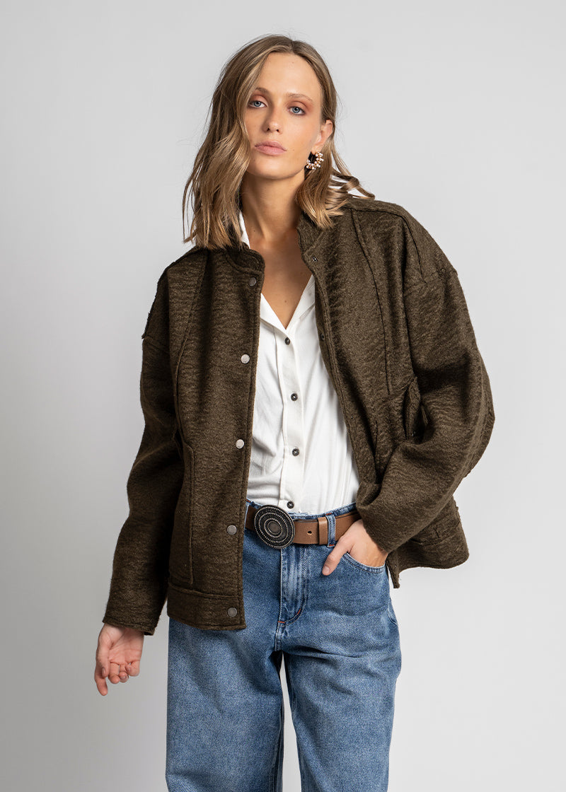 CHAQUETA LARA café - cuello Mao