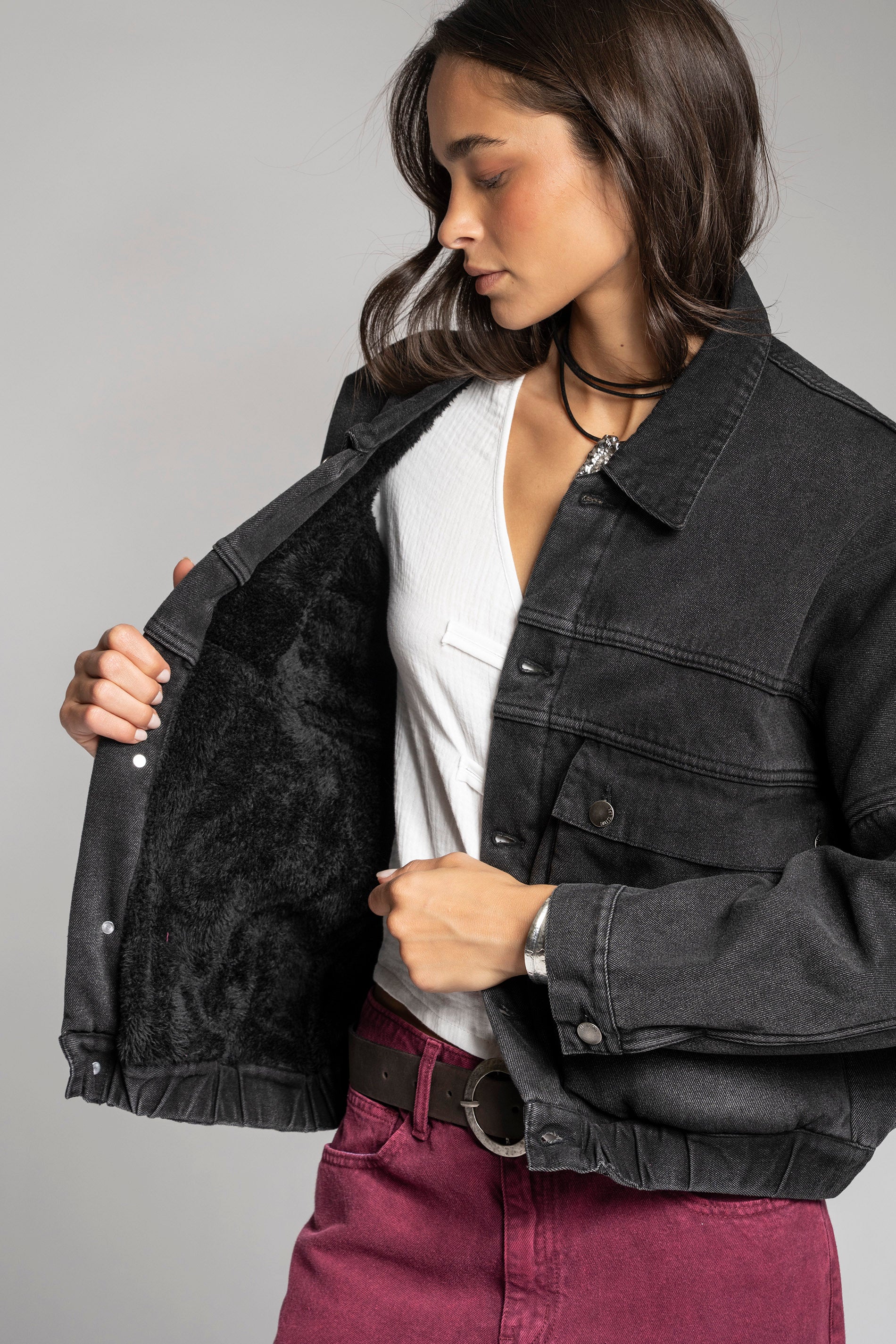 CHAQUETA TANA negro - interior chiporro suave