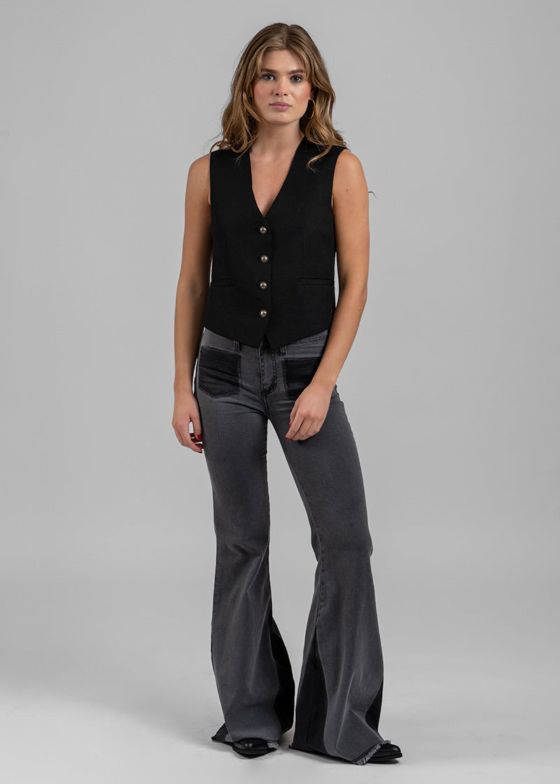 JEANS FLARE TIRO MEDIO ADA GRIS BICOLOR