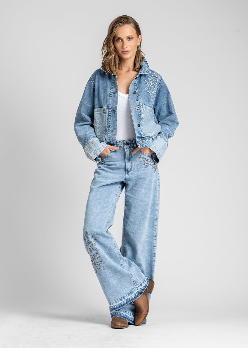 JEANS WIDE LEG TIRO ALTO JOSEFA B CELESTE