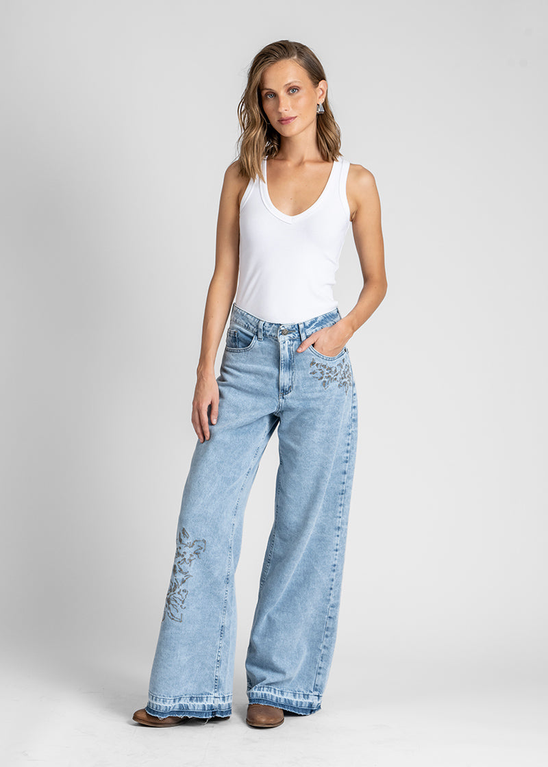 JEANS WIDE LEG TIRO ALTO JOSEFA B CELESTE
