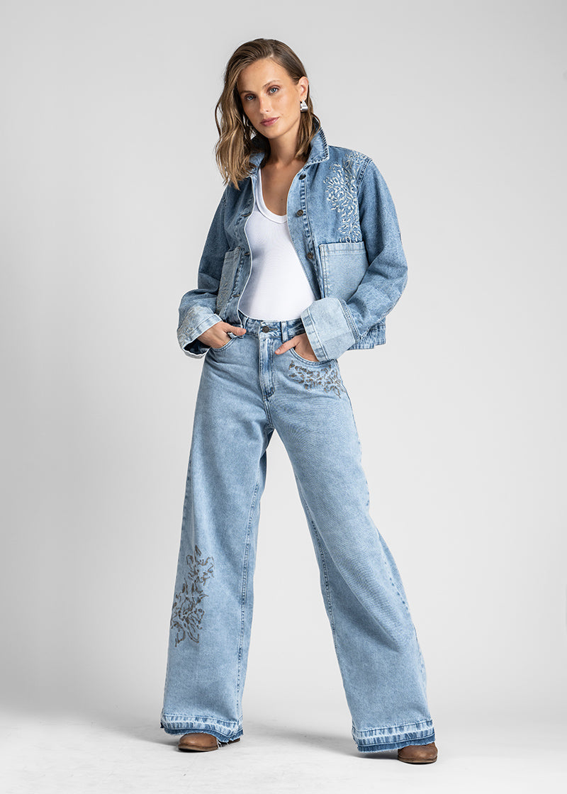 JEANS WIDE LEG TIRO ALTO JOSEFA B CELESTE