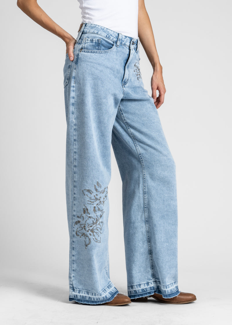 JEANS WIDE LEG TIRO ALTO JOSEFA B CELESTE