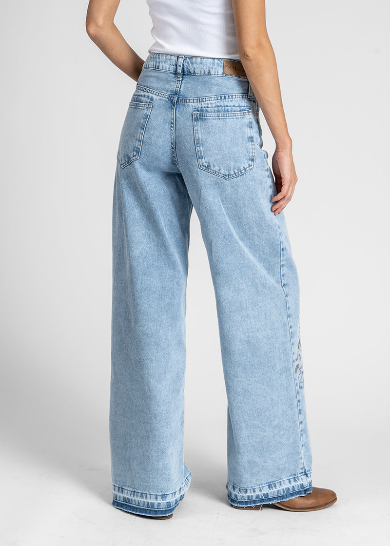 JEANS WIDE LEG TIRO ALTO JOSEFA B CELESTE
