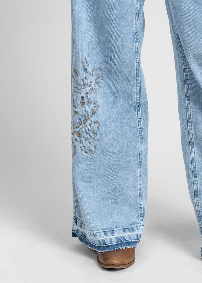 JEANS WIDE LEG TIRO ALTO JOSEFA B CELESTE