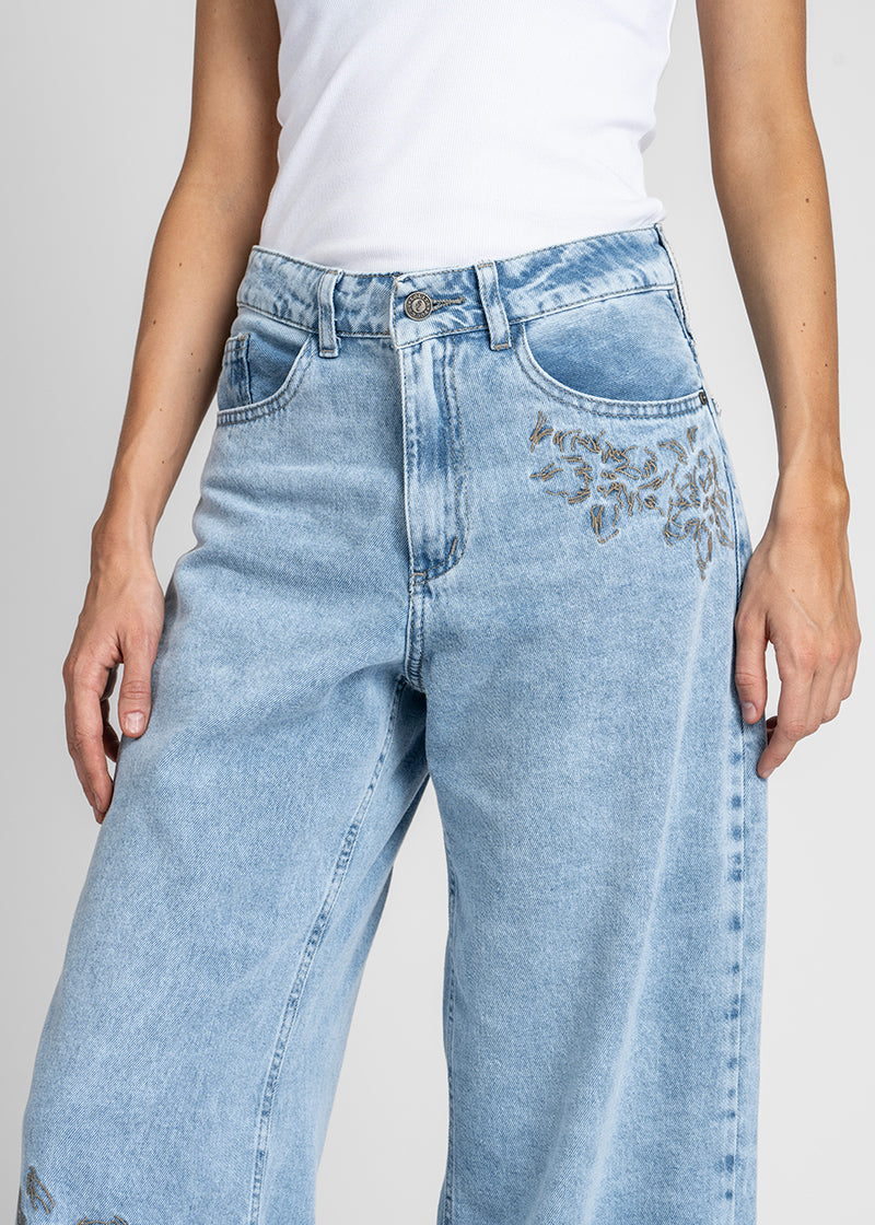 JEANS WIDE LEG TIRO ALTO JOSEFA B CELESTE