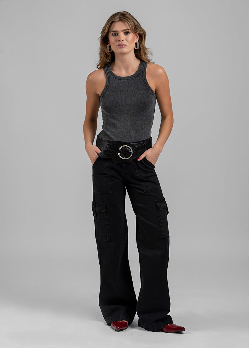 JEANS CARGO TIRO ALTO JUANA negro