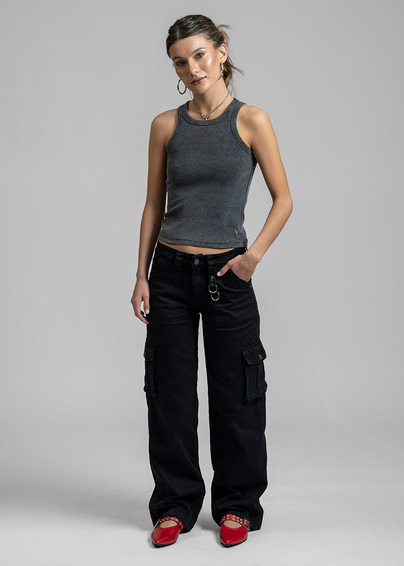 JEANS LUZIA CARGO TIRO MEDIO negro