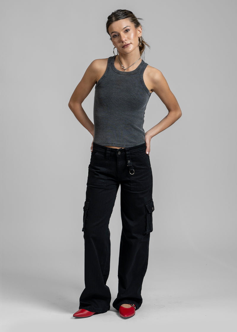 JEANS LUZIA CARGO TIRO MEDIO negro