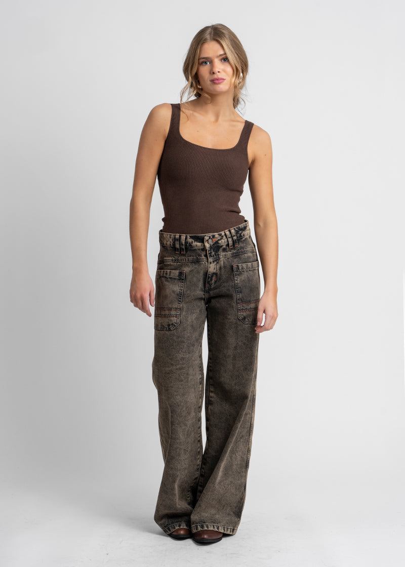 JEANS WIDE LEG TIRO ALTO TALI GRIS
