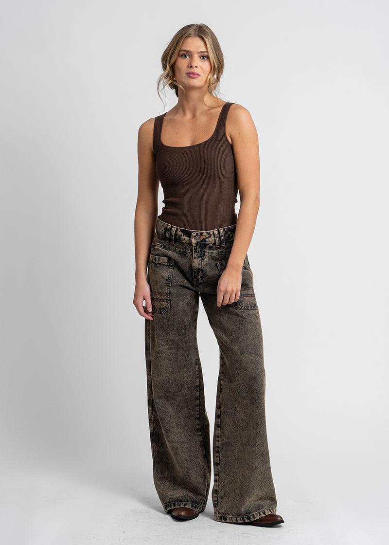 JEANS WIDE LEG TIRO ALTO TALI GRIS