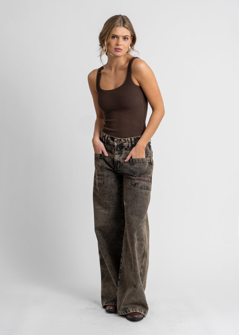 JEANS WIDE LEG TIRO ALTO TALI GRIS