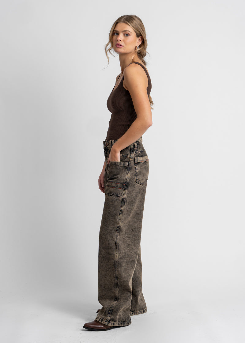 JEANS WIDE LEG TIRO ALTO TALI GRIS