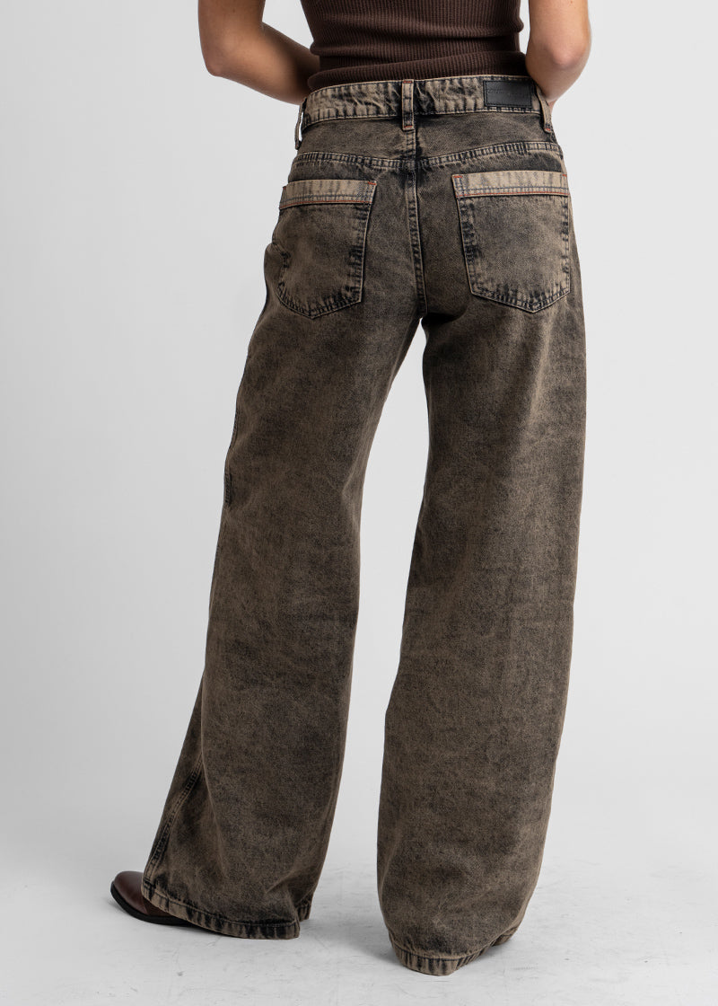 JEANS WIDE LEG TIRO ALTO TALI GRIS