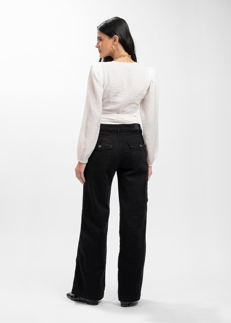 JEANS RECTO TIRO ALTO AME negro