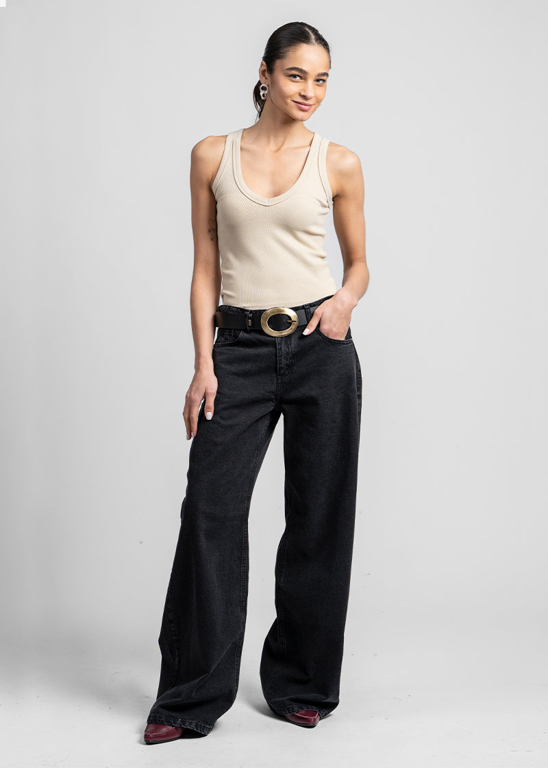 JEANS WIDE LEG TIRO ALTO JOSEFA negro