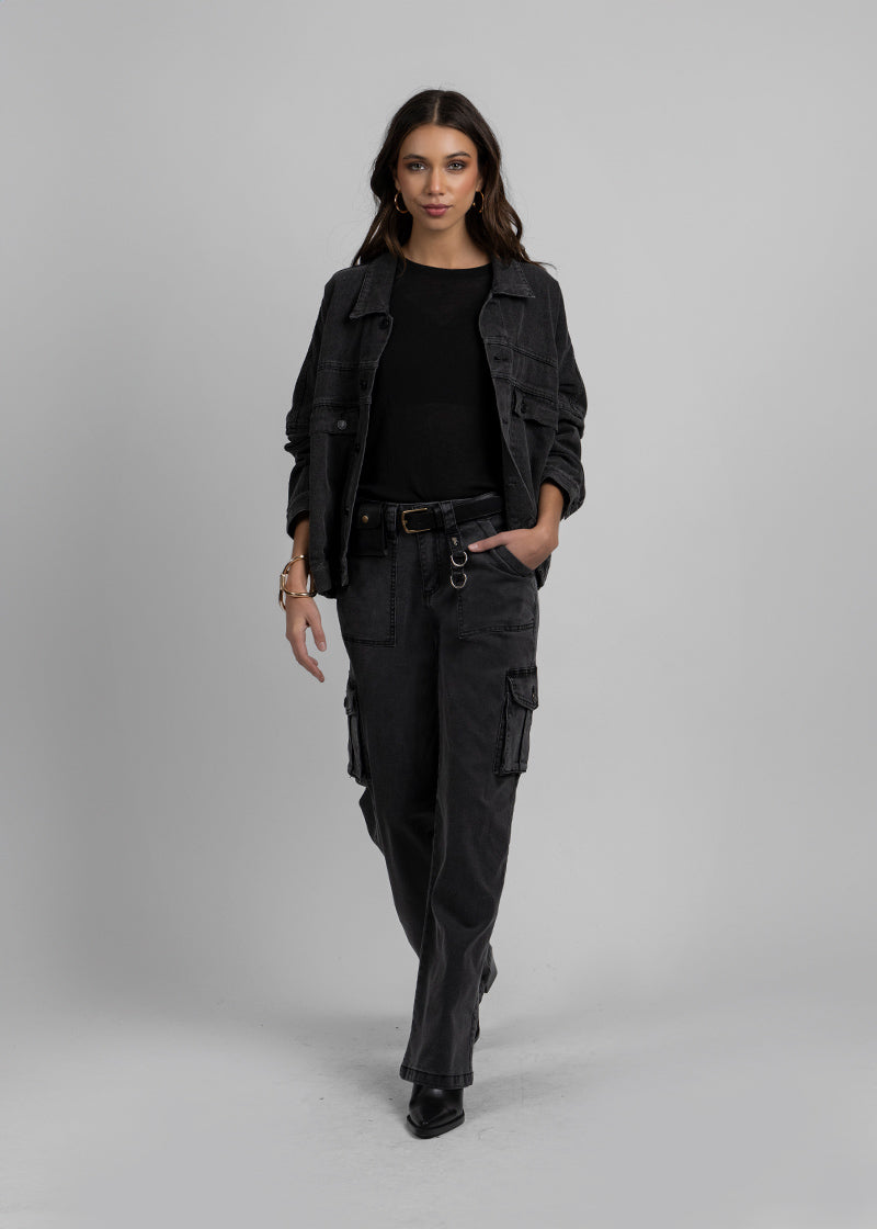 JEANS LUZIA CARGO TIRO MEDIO gris gravillado