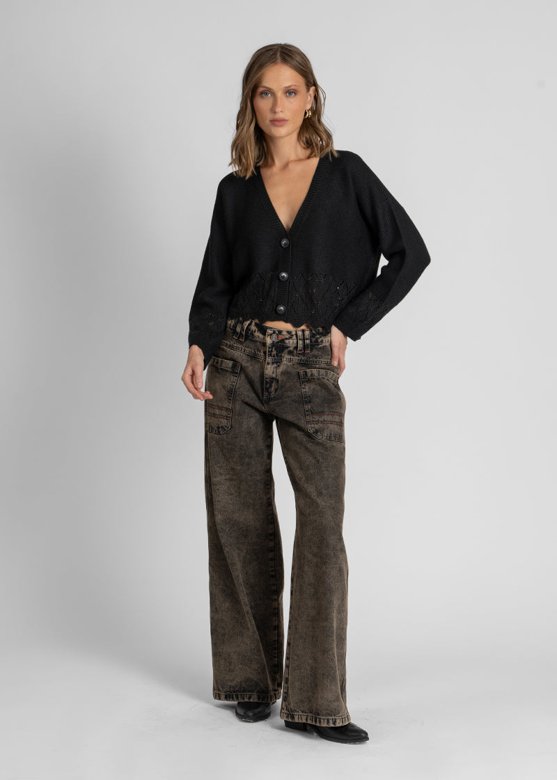 JEANS WIDE LEG TIRO ALTO TALI GRIS