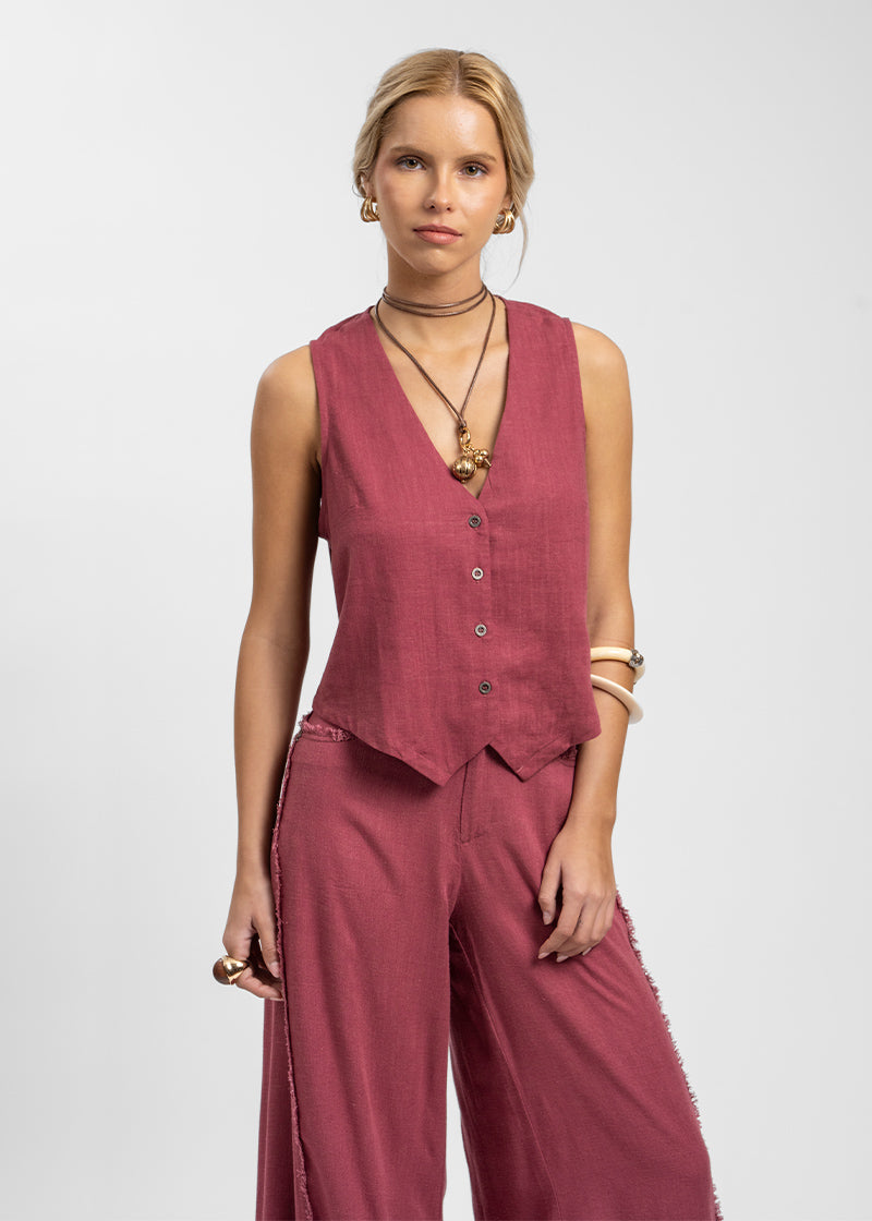 PANTALÓN ANNA FLECOS burdeo