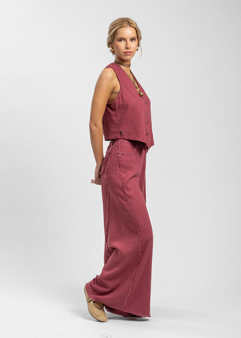PANTALÓN ANNA FLECOS burdeo