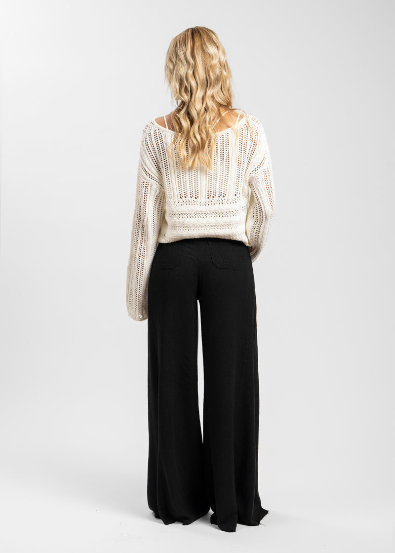 PANTALÓN ANNA TA Lino Tiro Alto negro