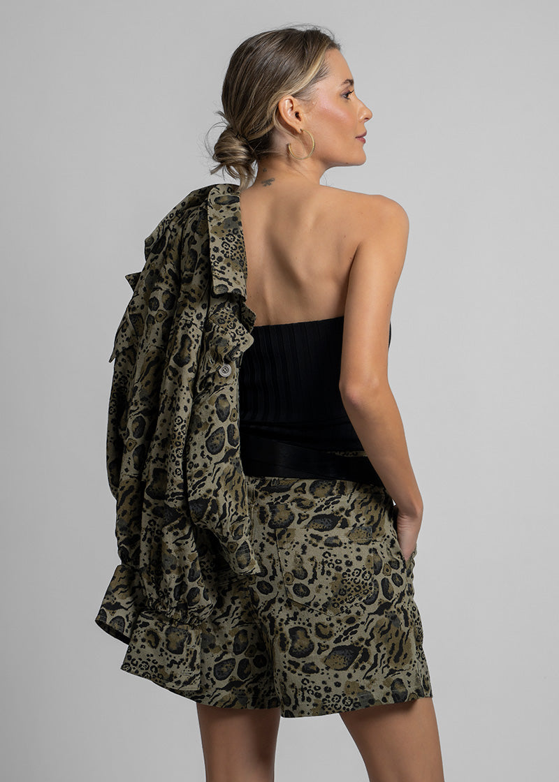 SHORT AROA Lino animal print verde