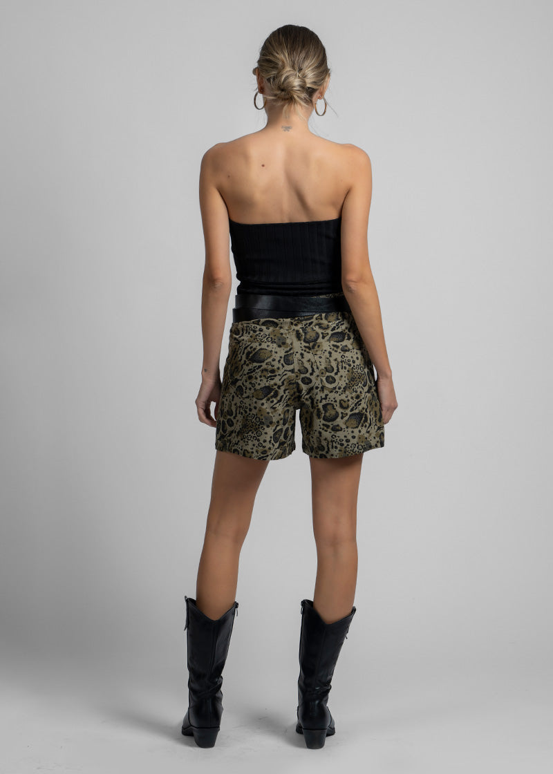 SHORT AROA Lino animal print verde