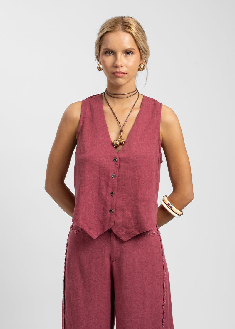 VEST PIPA Lino burdeo