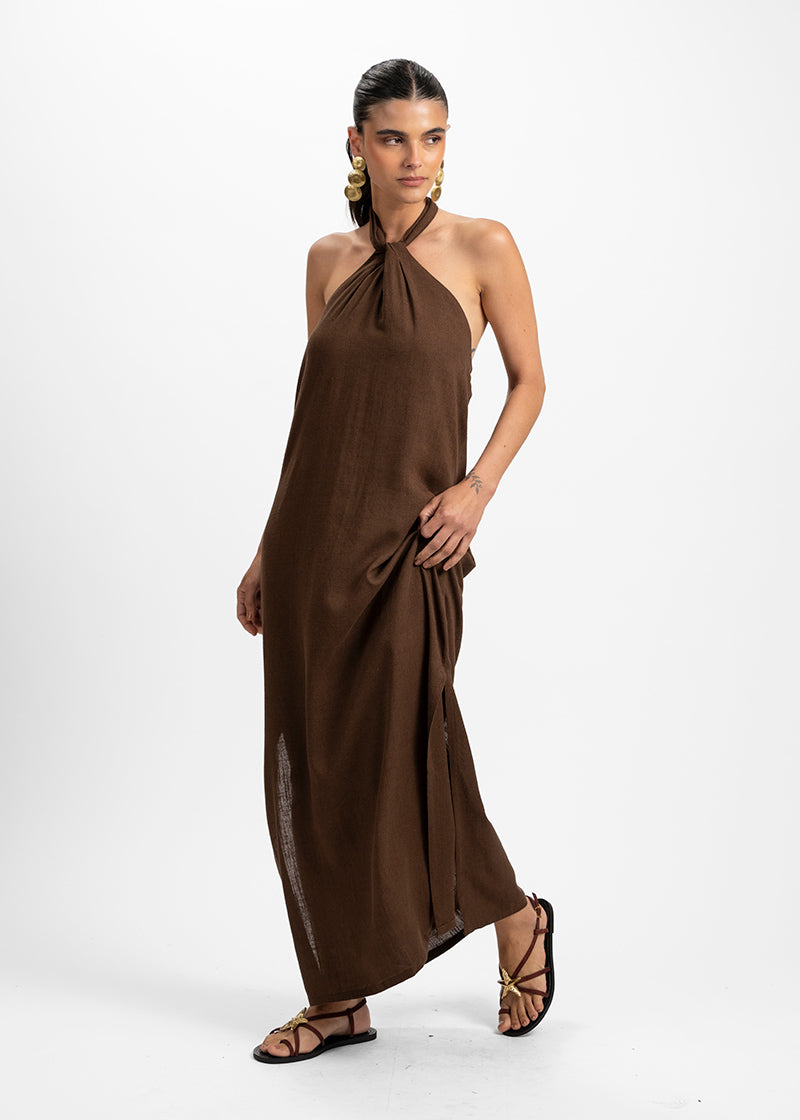 VESTIDO MARGA Lino chocolate