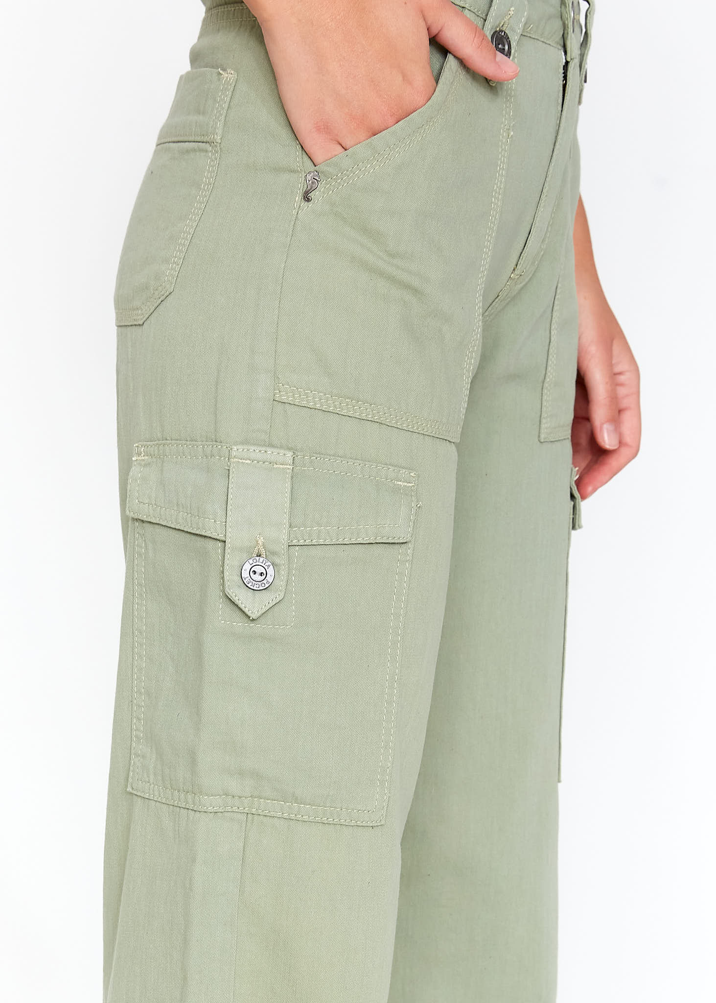 JEANS CARGO TIRO ALTO JUANA verde